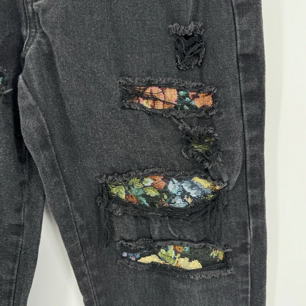 boohooMAN Men's 30 Black Distressed Ripped Jeans Colorful Patchwork Y2K Grunge